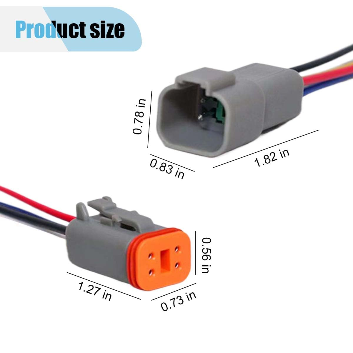 4 Pin Deutsch Car Waterproof Electrical Connector with 17AWG Cable Wire, 4 Way Automotive Male and Female Plug Wiring Harness, 4 Wire DT Pigtail for Cars, Boats, Trucks image number 2