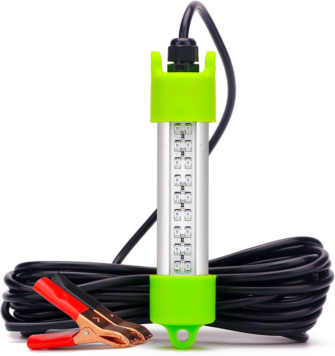 18W 45W DC 12V Green IP68 Waterproof Aluminum Super Bright LED Fish Bait Submersible Dock Underwater Fishing Light Attractants for at Night Snook Crappie with Battery Clamps Cigarette Lighter Plug