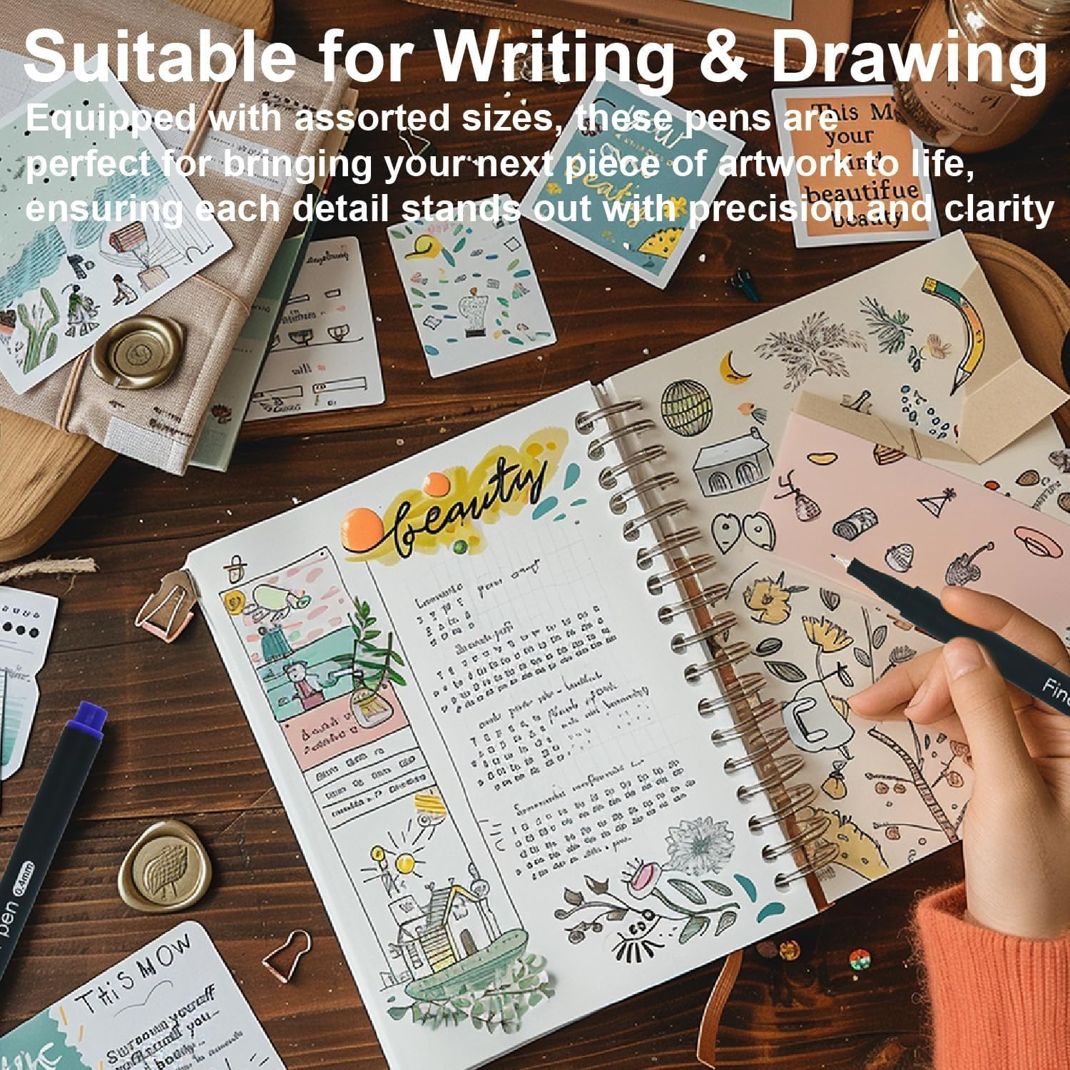 Fineliner Pens, Set of 24 Fineliners, 0.4 Mm Tips Fine Point Markers, Assorted Art Pens, Water-Based Fine Tip Markers for Drawing, Sketching, Journaling and Calligraphy image number 6