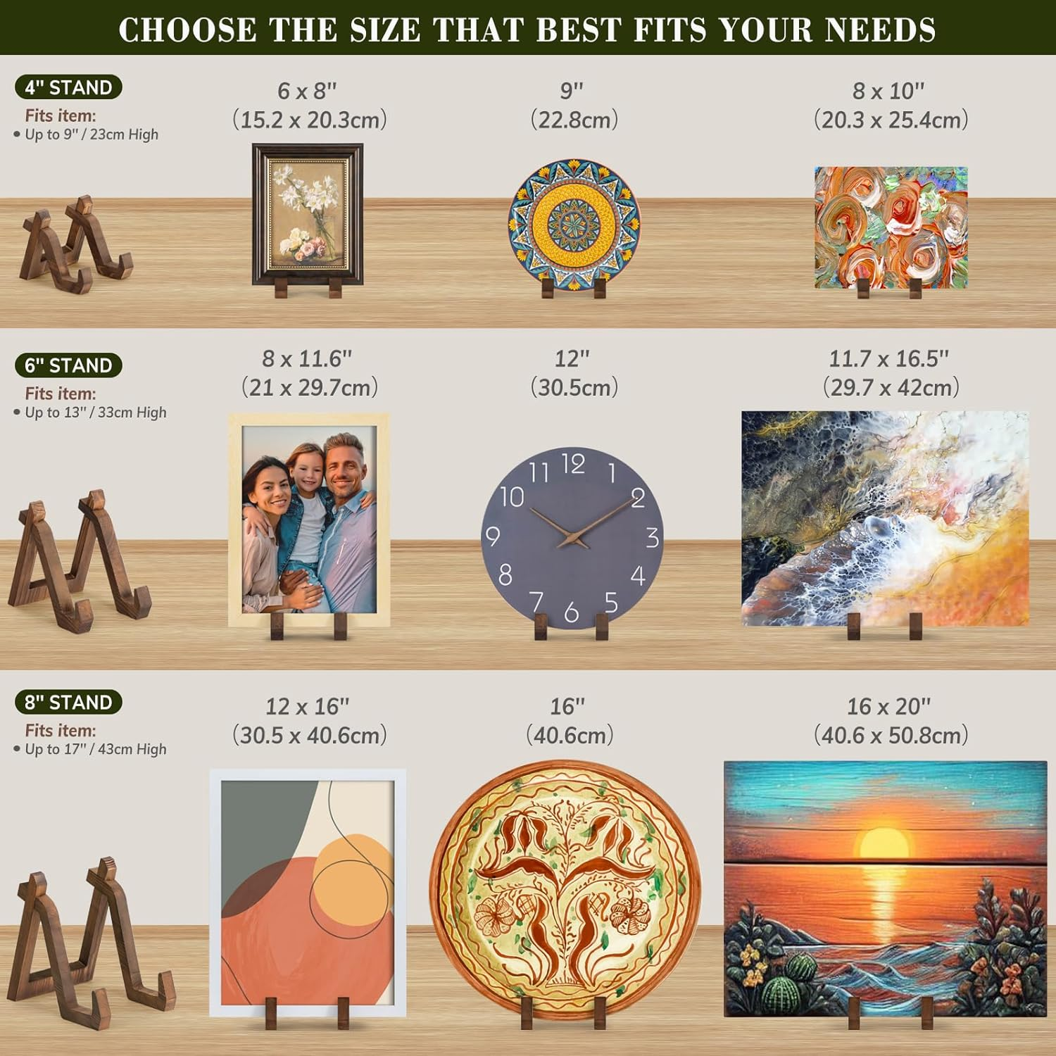 ANBOXIT Plate Display Stand, 3 Pack 6 Inch Plate Holder for Displaying, Decorative Picture Frame Dish Photo Plaque Platter Wood Stand image number 3