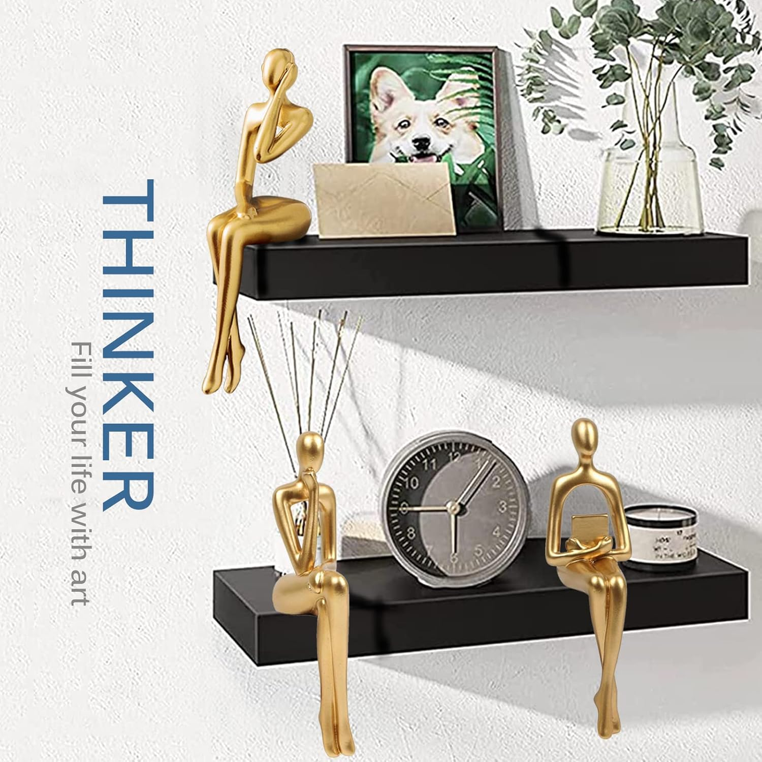 3PCS Gold Accent Decor Sculpture, Thinker Statue Abstract Art Resin Statue, Collectible Figurines for Office Home Desktop Decor image number 2