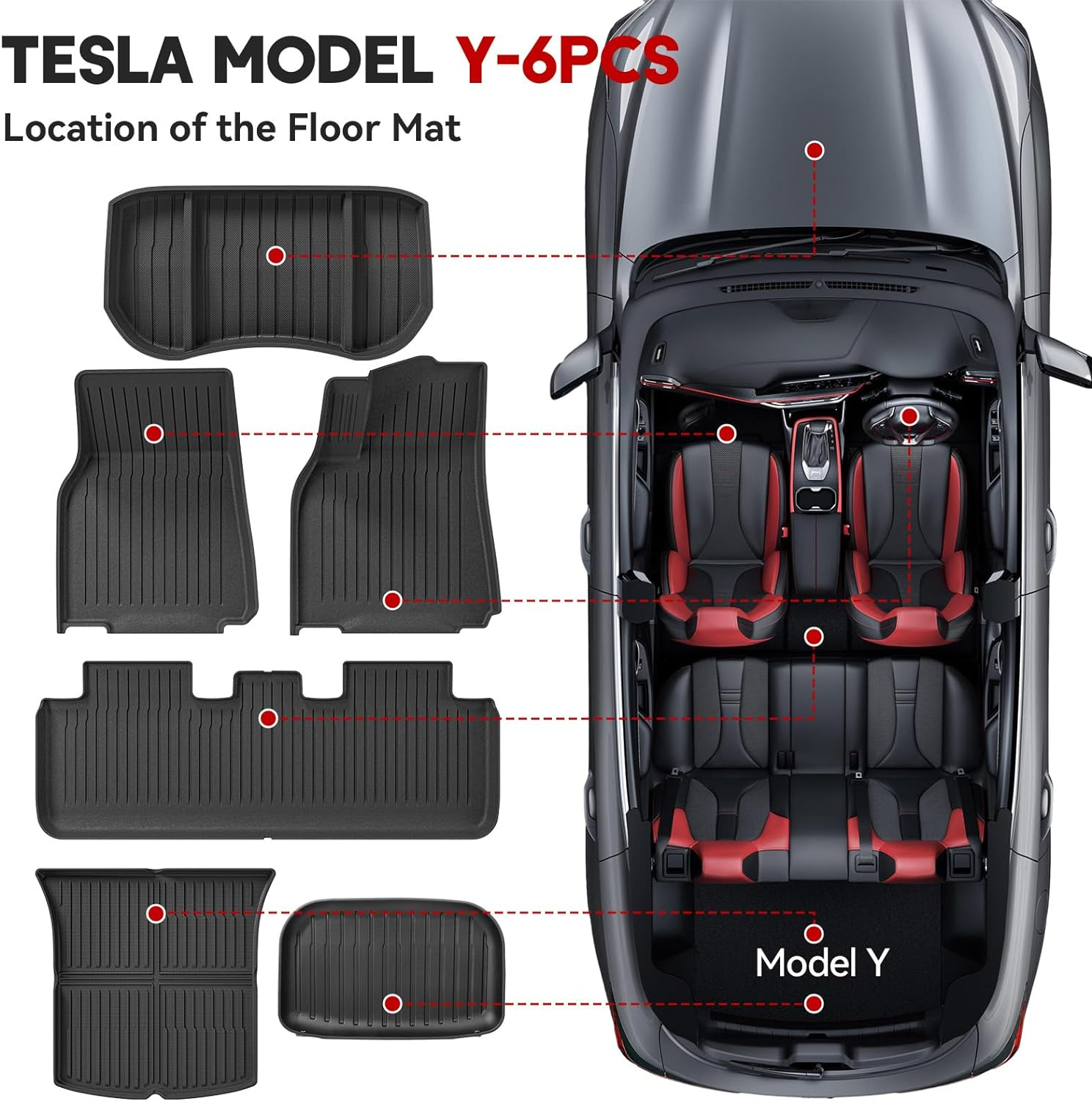MCEVKELN 2025 Tesla Model Y Juniper Floor Mats- Custom Fit All Weather TPE Cargo Liner Cargo Trunk Accessories,Only Compatible With(2025 Tesla Model Y Full Floor Mat Kit Set of 6) image number 2