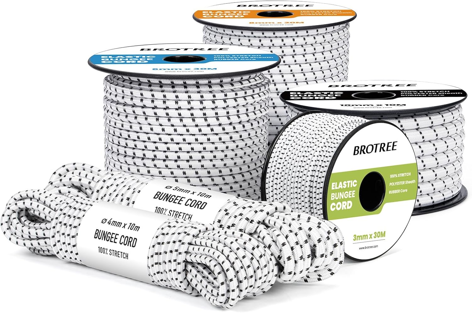 Brotree Bungee Cord Elastic Shock Cord 5Mm X 10M Bungee Rope Heavy Duty for Trailer, Tarpaulin, Tent Pole, Kayak and Backpack - White&Black