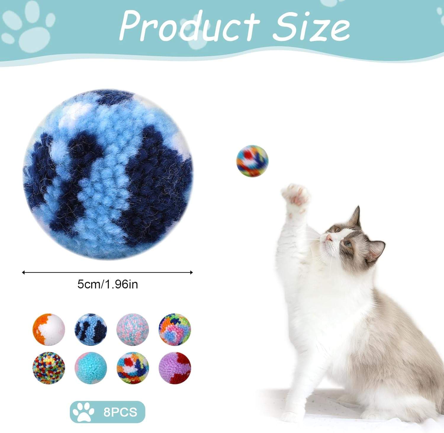 Hariendny 8 Pcs Colorful Cat Pom Pom Ball Toys Assorted Color Cat Ball Toys 2-Inch Cats Interactive Plush Toy Ball Woolen Yarn Cat Balls Kitten Chasing Balls Soft Plush Cat Ball for Cats Kitten image number 1