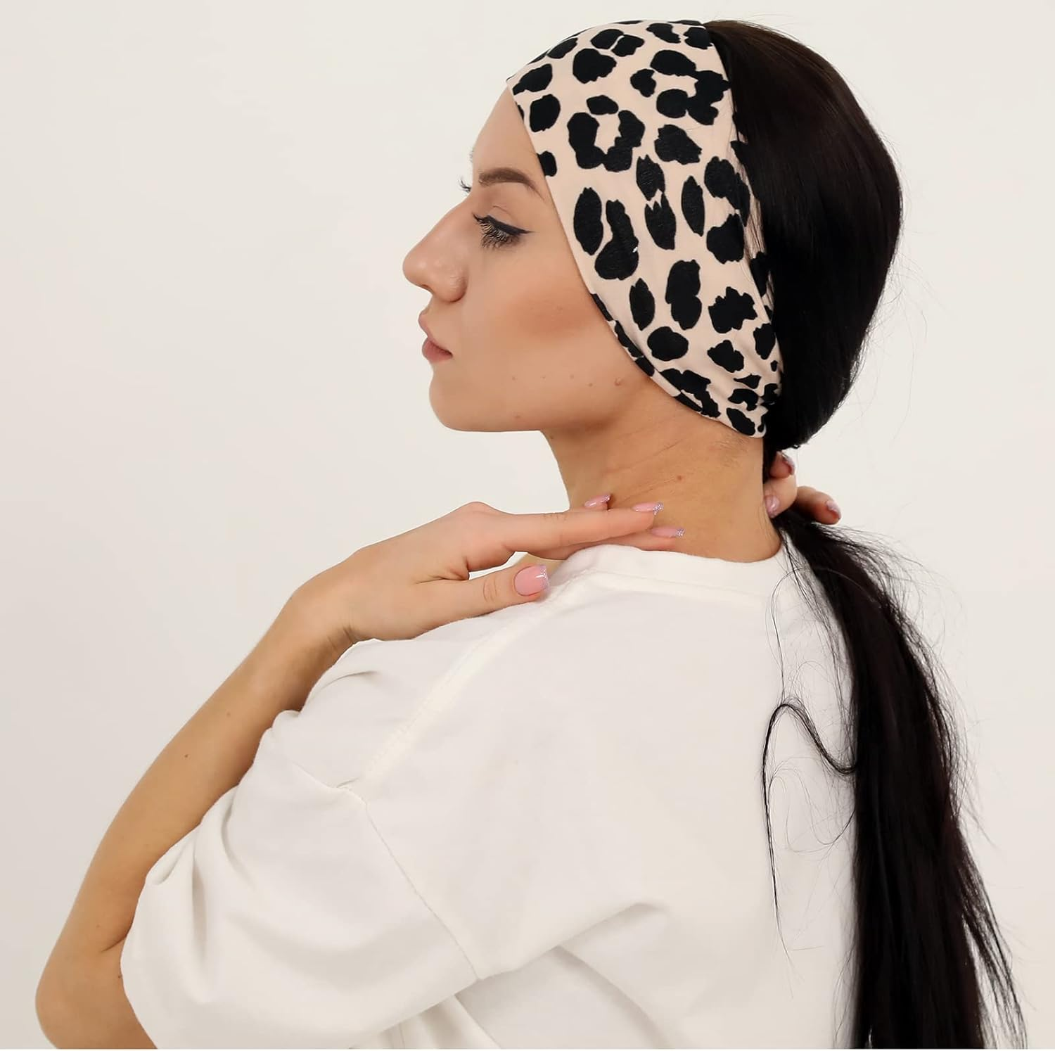 RITOPER Boho Black 4 Inches Wide Headbands for Women, 10 Pack Yoga Workout Head Bands Hair Bands for Women'S Hair, Leopard Print, Hiking, Tennis, Cycling, Running image number 1