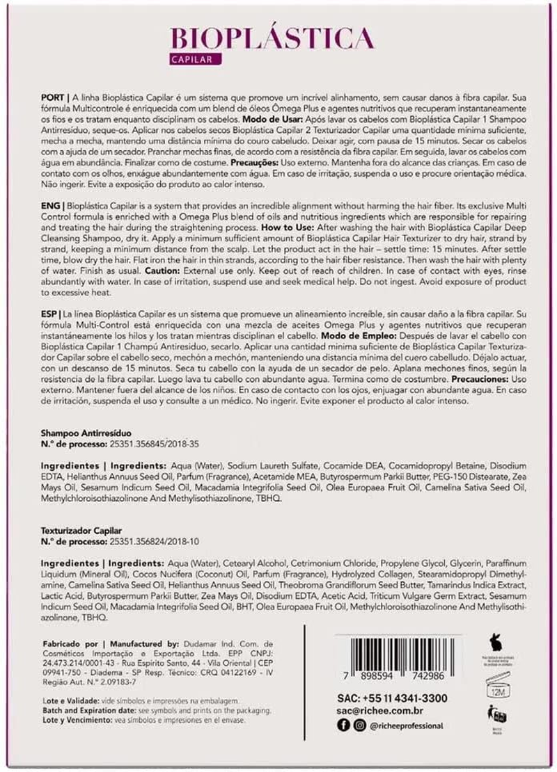 Rich&atilde;&fnof;&copy;E Professional Biopl&atilde;&fnof;&iexcl;Stica Capilar 2X 1000 Ml without Damages to the Hair Fiber | Hair Alignment, 33.8 Fl.Oz. image number 3