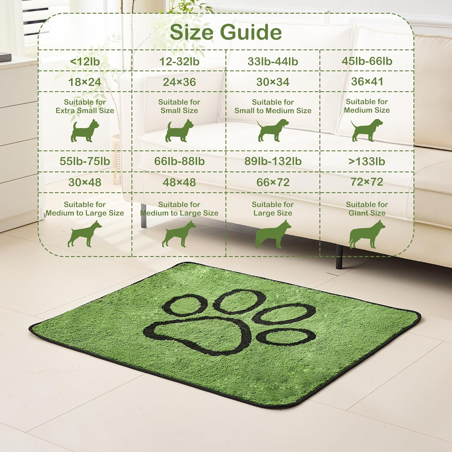 Qeils Washable Pee Pads for Dogs, 2 Pack Super Absorbent Reusable Puppy Pads with Green Long Wool for Potty Training, Floor, Couch, Bed, and Crate,18"X 24"