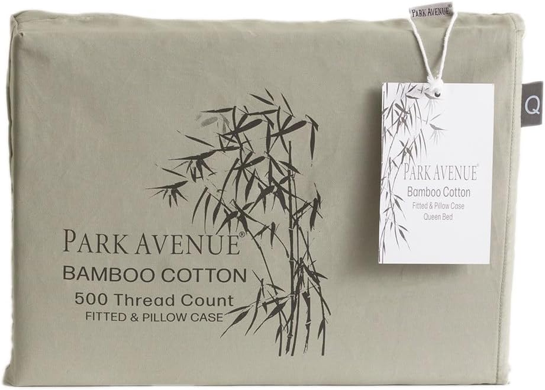 Park Avenue 500 Thread Count Bamboo Cotton Fitted Sheet and Pillowcase Set, Mega King, Jade image number 4