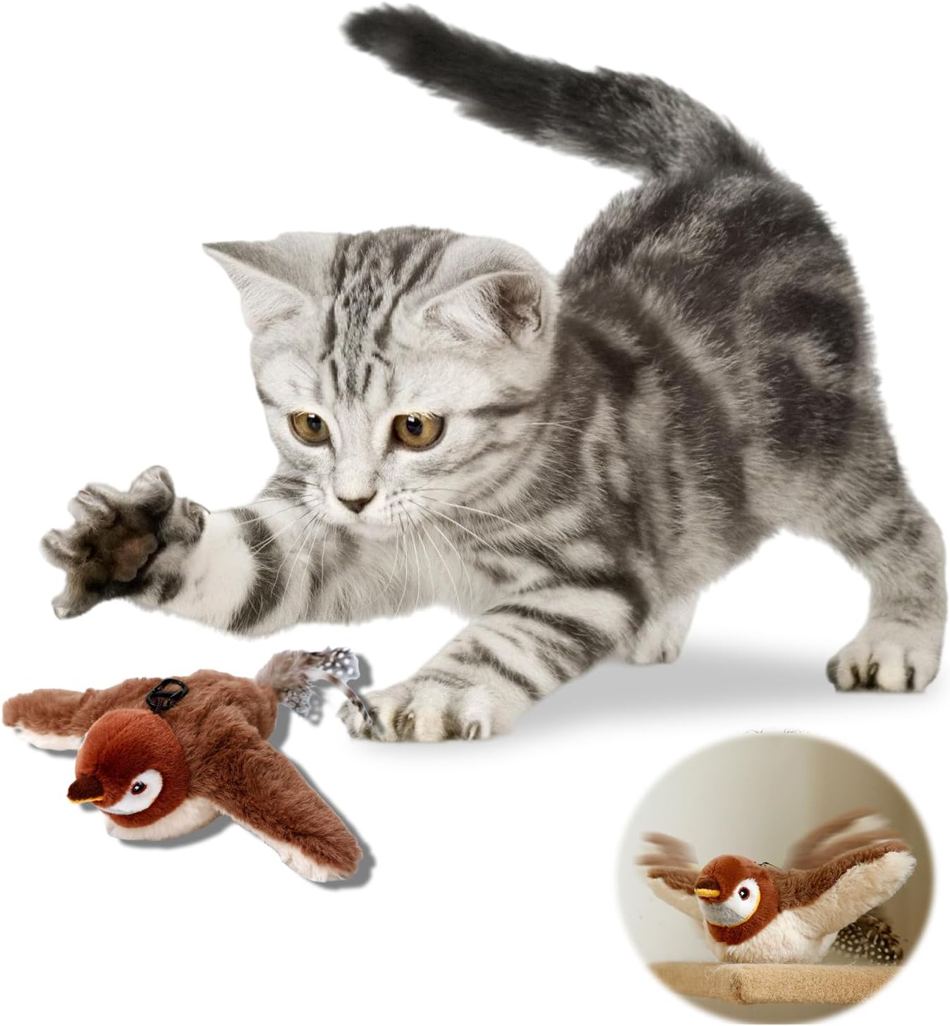 Nizirioo Interactive Cat Toy: Rechargeable Plush Bird Shape, Cat Chew Toy for Home Cats image number 6