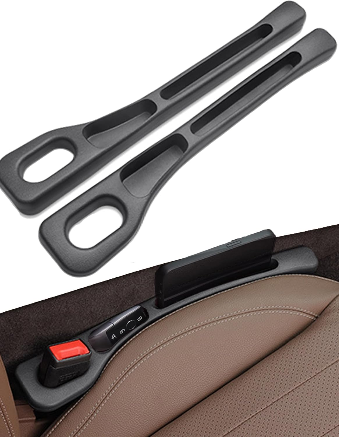 Car Seat Gap Filler, 2 Pack Soft Foam No Drop Black Blocker & Organizer, Fills Crevice between Seat & Console - Universal Fit for Car, SUV, Truck - DEMIBAZ