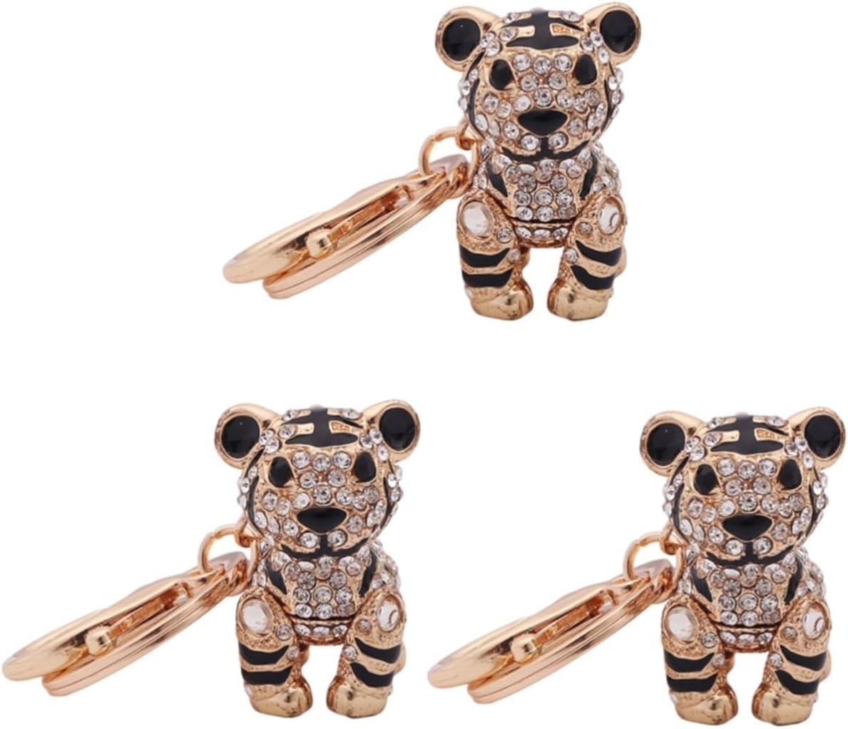 3Pcs Tiger Rhinestone Keychain Alloy Holder Purse Bag Pendant Car Decoration Accessories Cute Keychain image number 2