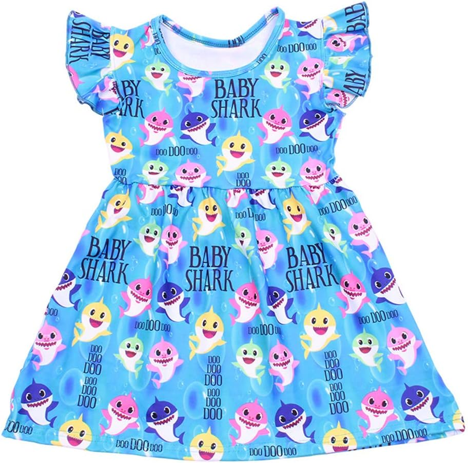 Tangduo Baby Shark Girls Summer Dress Sleeveless Blue Clothing Milk Silk Dress Shark Toddler Girls 1-7Years image number 1