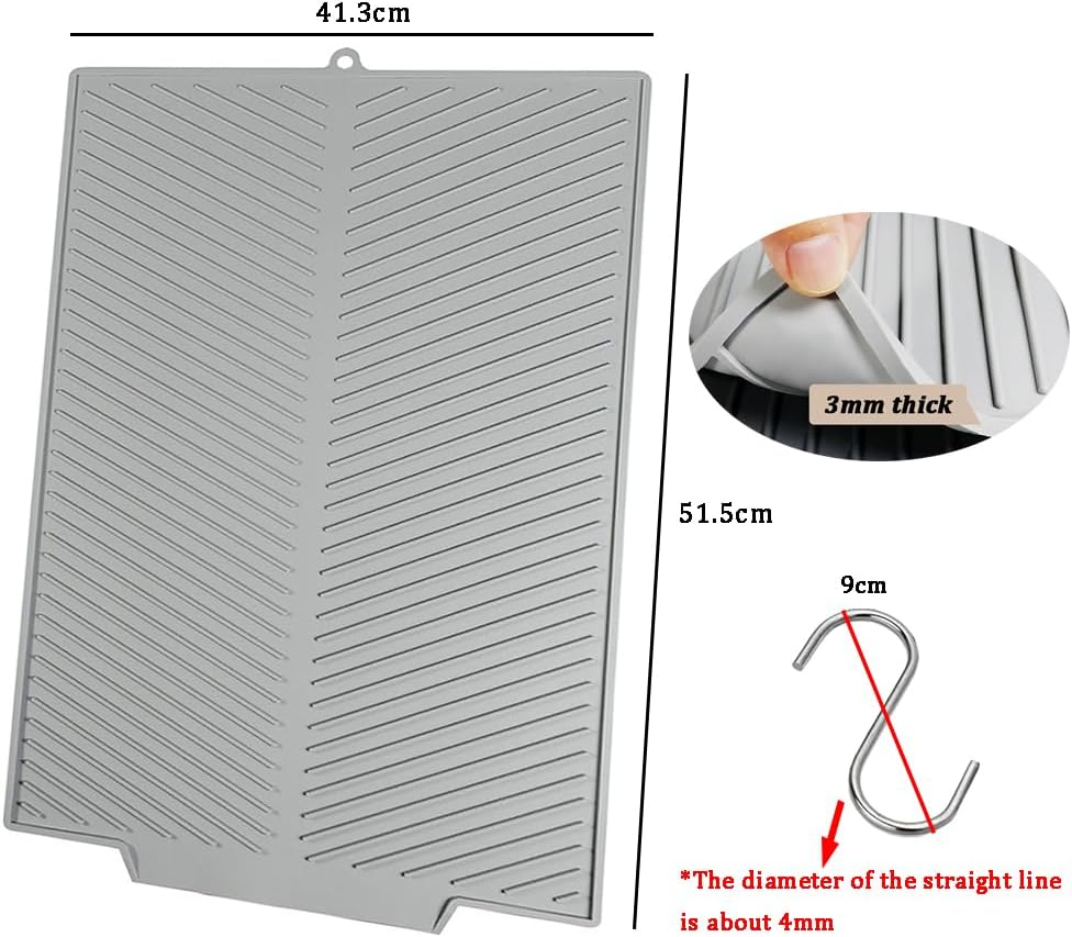 Large Kitchen Counter Dish Mat Silicone Dish Drying Mat with Built-In Drainage Outlet with Hook Drying, Pad Foldable Dish Drainer Mat for Sink Heat-Resistant Quick Dry Easy to Clean (Gray) image number 4