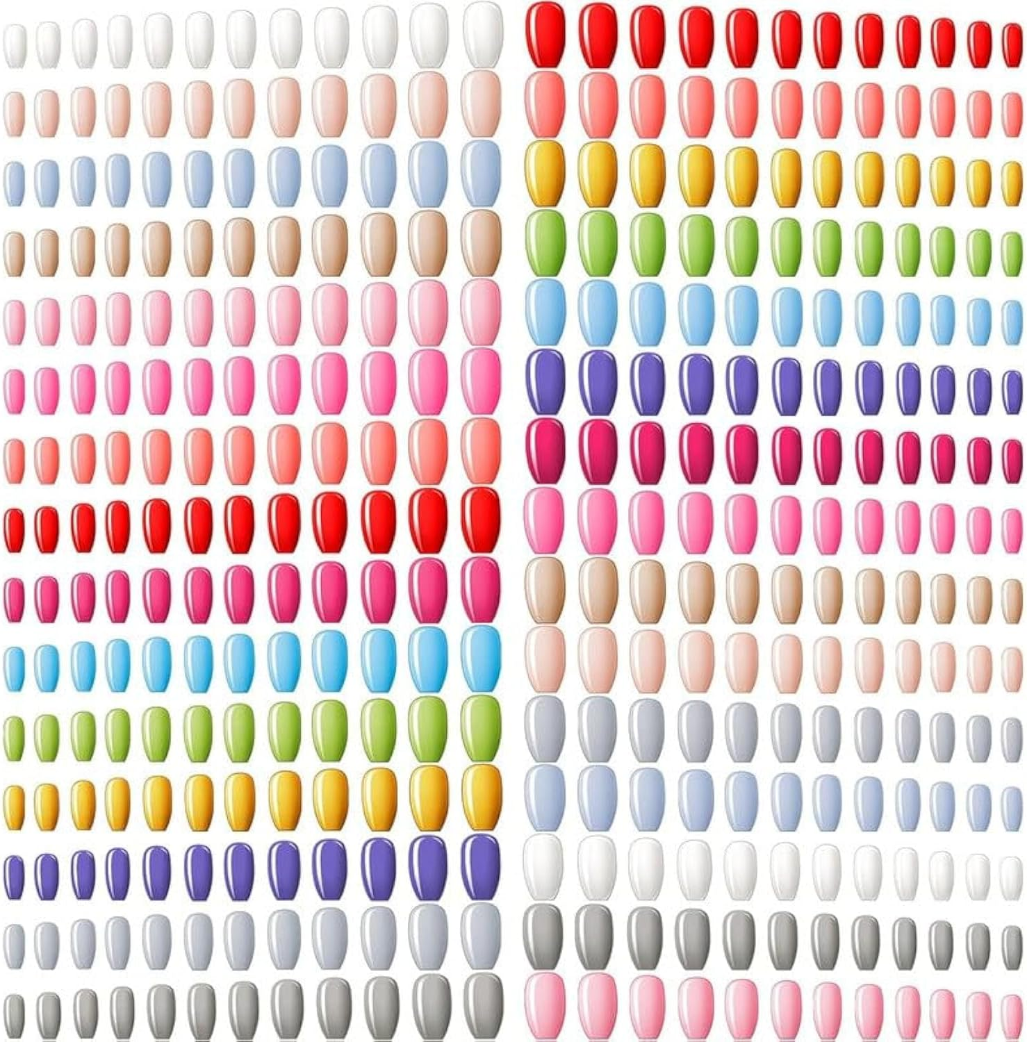 Maitys 720 Pieces 30 Sets Medium Square Press on Nails Glossy Fake Nails Solid Color Artificial Tips Full Cover for Women Girls Ballerina Diy(Classic Colors)