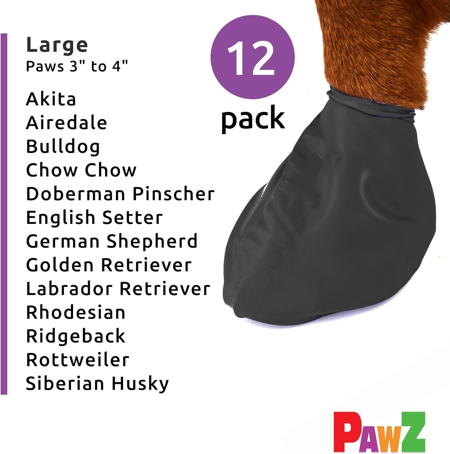 Pawz 3-Inch to 4-Inch Water-Proof Dog Boots, Large, Black image number 3