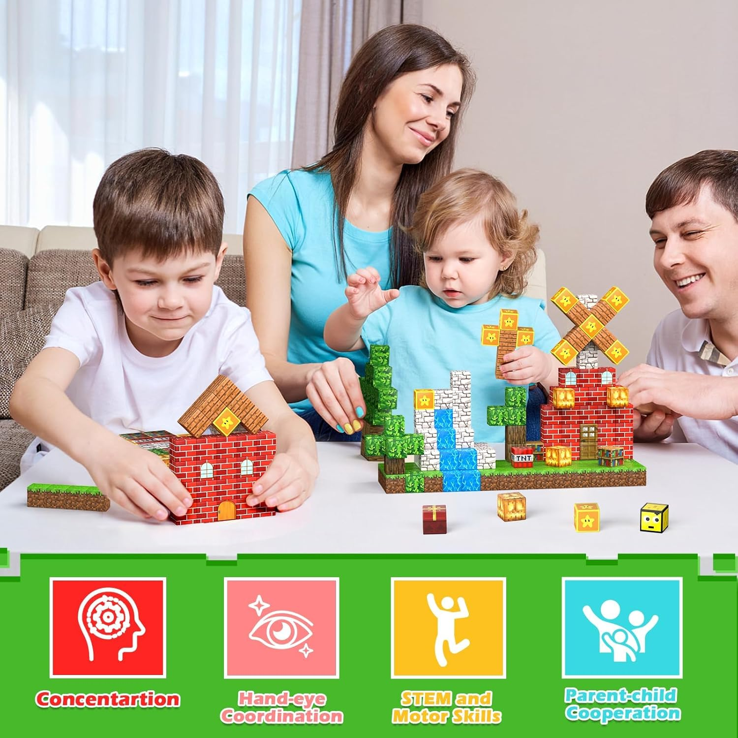 Magnetic Blocks-100Pcs Build Mine Magnet World Set, Magnetic Tiles Kids Build Cubes 2025 Upgraded STEM Game Toys, Christmas Birthday Gifts for Boys & Girls Ages 3+ (Forest) image number 2