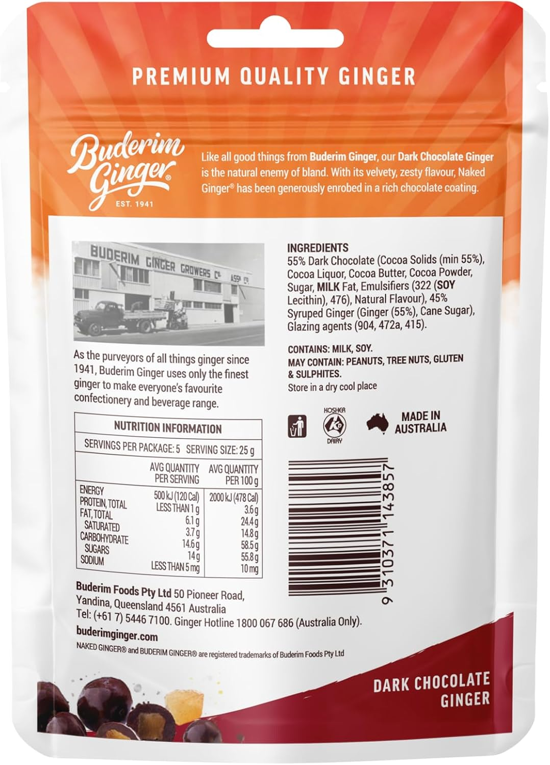 Buderim Ginger Ginger Dark Chocolate 125G image number 3
