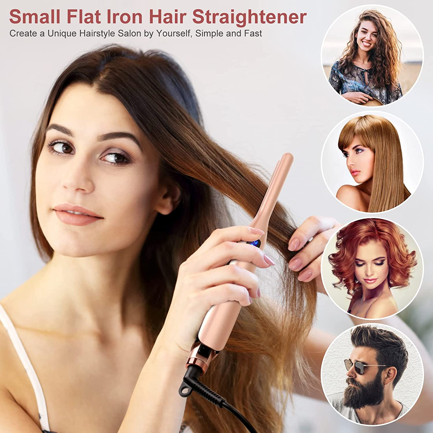 Mini Straightener Professional Hair Straightener for Short Hair, Beard and Fringe, 2 in 1 Straightener for Curls and Straightening, Quick Heating, Adjustable Temperature image number 4