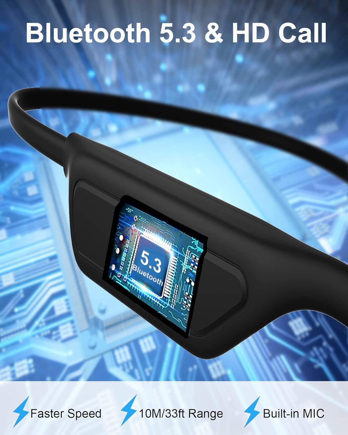 ZRUHIG Bone Conduction Headphones Open-Ear Earphones Bluetooth Sport Headset with Mic for Workout, Running, Gym, Hiking, Driving, Cycling-Black image number 2