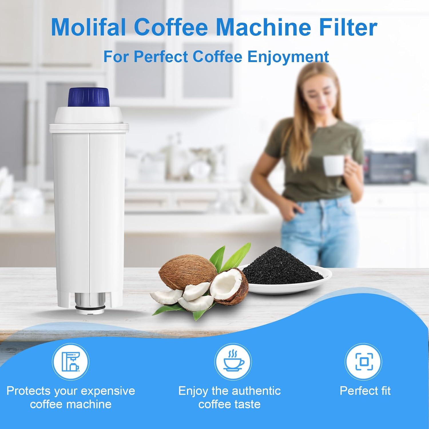 Molifal Coffee Machine Filter, Water Filter Replacement Compatible with Delonghi ECAM Series, Dinamica, Cappuccino System, Magnifica, ETAM Autentica, Various Models from Esam (6) image number 1