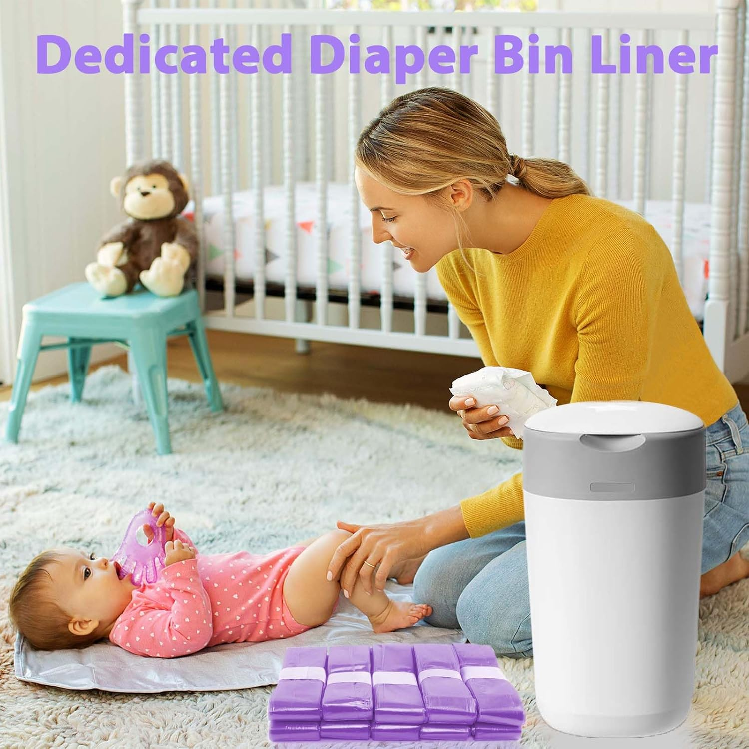 12-Pack 4.5M Nappy Bin Refill Bags Nappy Bags Disposable, Nappy Bin Refill Compatible with Angelcare/Tommee Tippee Sangenic and Platex Diaper Genie Diaper Pail(Purple) image number 4