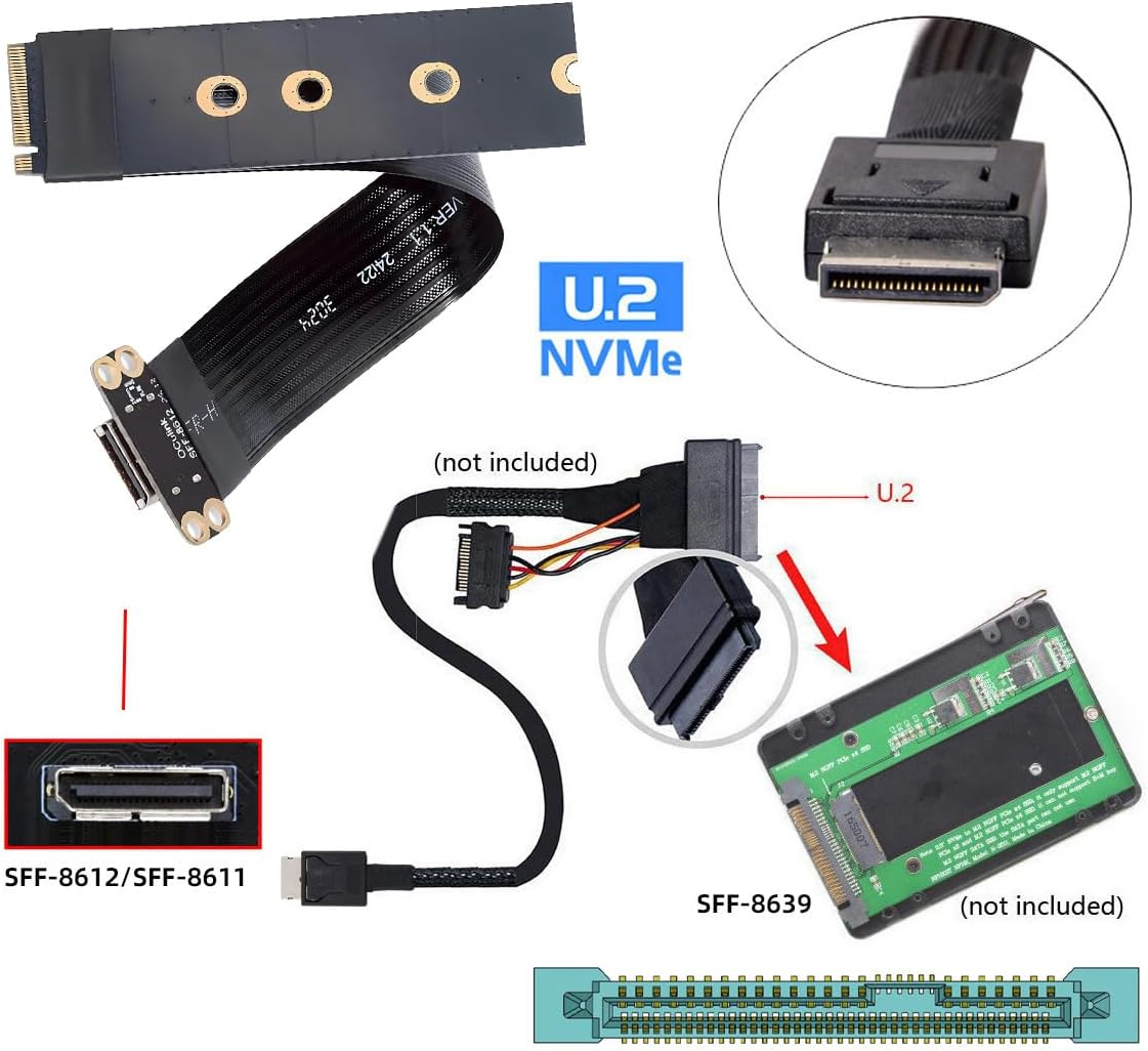 NFHK 2280 NGFF PCI-E4.0 M.2 M-Key to Oculink SFF-8612 SFF-8611 Host Cable 15Cm for NVME U.2 SSD Egpu image number 6