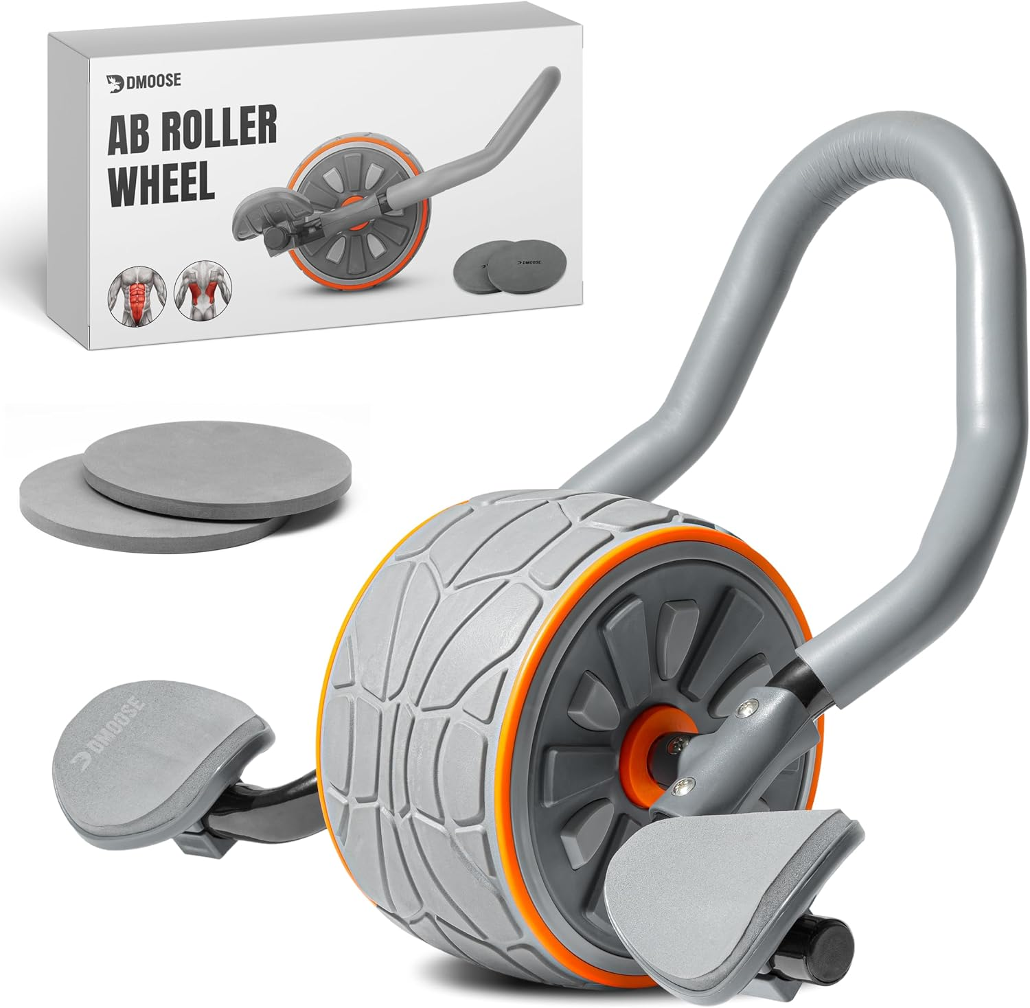 Dmoose Ab Roller Wheel, Ab Workout Equipment for Abdominal & Core Strength Training, Ab Wheel Roller for Core Workout, Home Gym, Ab Machine with Knee Pad for Home Workout & Home Gym Accessories (Grey)