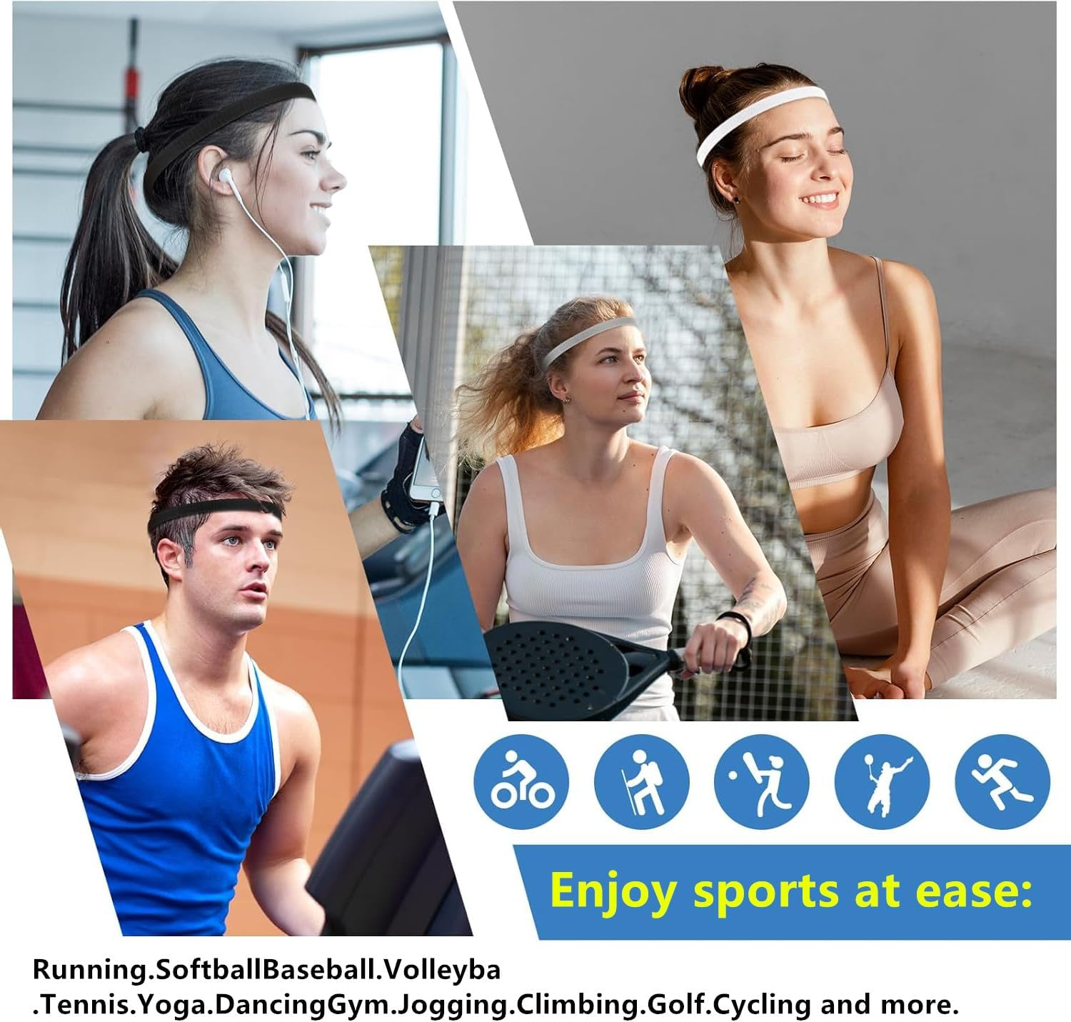 4 Pcs Elastic Thin Headbands for Women Thin Non-Slip Elastic Sport Headbands Skinny Headbands Workout Grip for Men Women Football Basketball Soccer Tennis Yoga image number 6