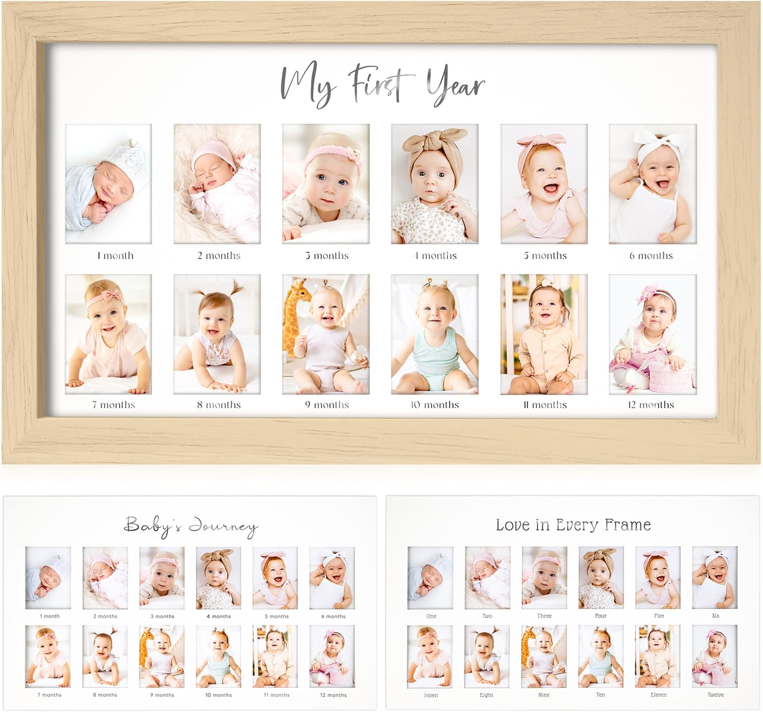 My First Year Photo Frame, 12 Months Baby Photo Frame for Newborn Girl, Boy, Baby Shower Gifts Keepsakes, Gender-Neutral Baby Milestone, 1St Nursery Decor Photo Collage Display Board (Alpine White)