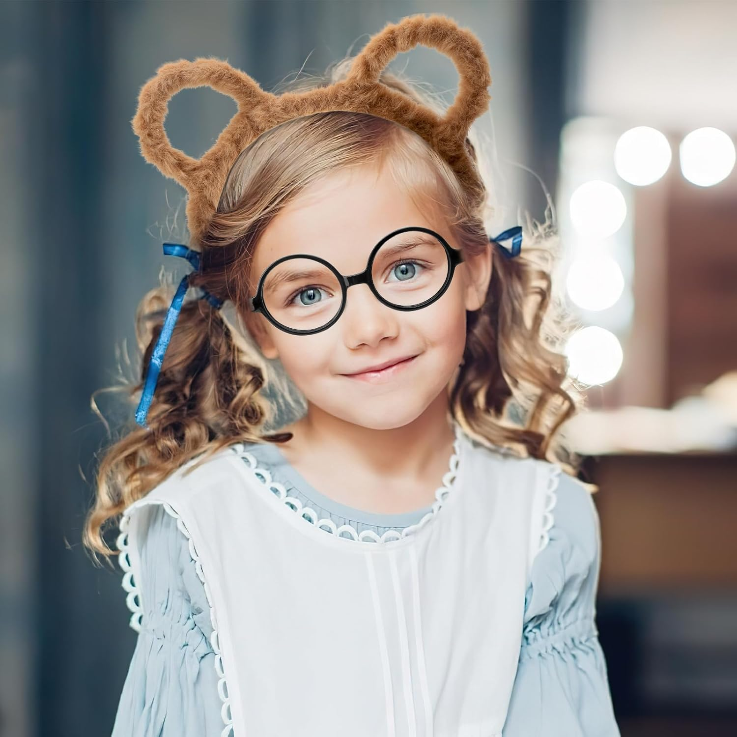 DAWRIS 4Pcs Chipmunks Set, 3 Pcs Chipmunk Headbands and Glasses Bear Ear Headbands Cute Cartoon Ear Headbands Brown Ears Headband Halloween Birthday Party Cosplay Costume Accessories image number 2