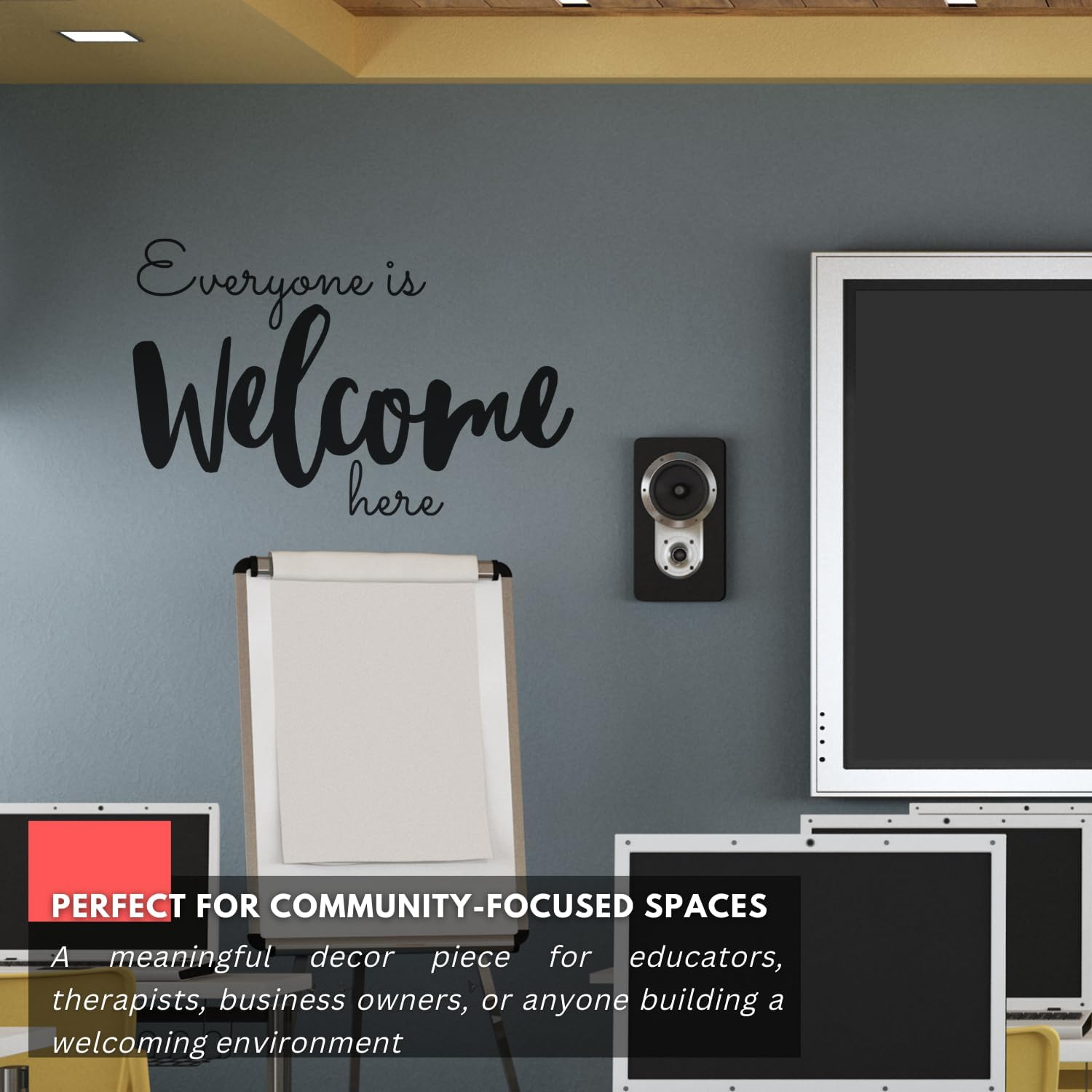 My Vinyl Story - Everyone Is Welcome Here - Welcoming Inspirational Wall Decal Sticker Quote Art Decor Saying for Home Office Classroom Daycare Positive, Removable (Black, 22X14 Inches)