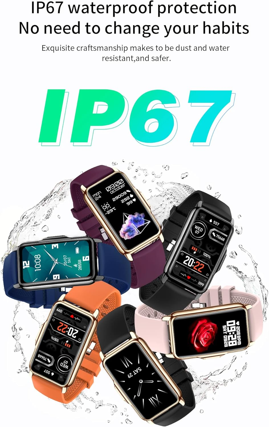 PLAZOR Smart Watches Fitness Tracker for Women Men(Gold) with 115 Sports Modes, 24/7 Heart Rate, Blood Oxygen, Sleep Tracker, Step Calorie Counter, IP67 Waterproof Watch for Andriod Ios image number 6