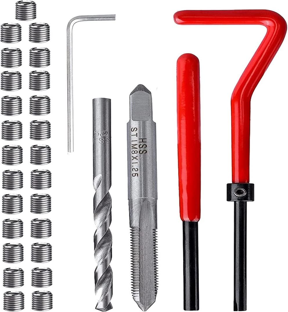 Fixinus Pack of 30 M8 X 1.25 Mm Thread Repair Insert Kit, Stainless Steel Thread Repair Kit, Helicoil Coil Compatible Hand Tool Set for Car Repair image number 3