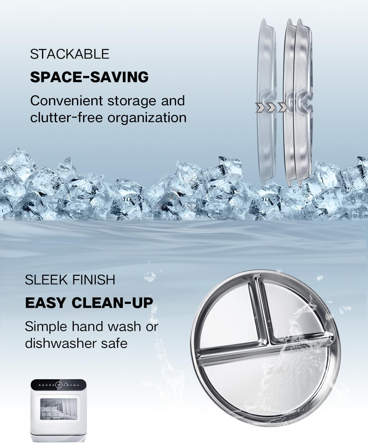 Stainless Steel Kids Plates 4 Packs, 9" Divided Toddlers Portion Control Plate, Unbreakable Dinner Plates, Divided Food Tray Stainless Steel Plate for Adults Kids, Camping, Lunch and Dinner image number 5