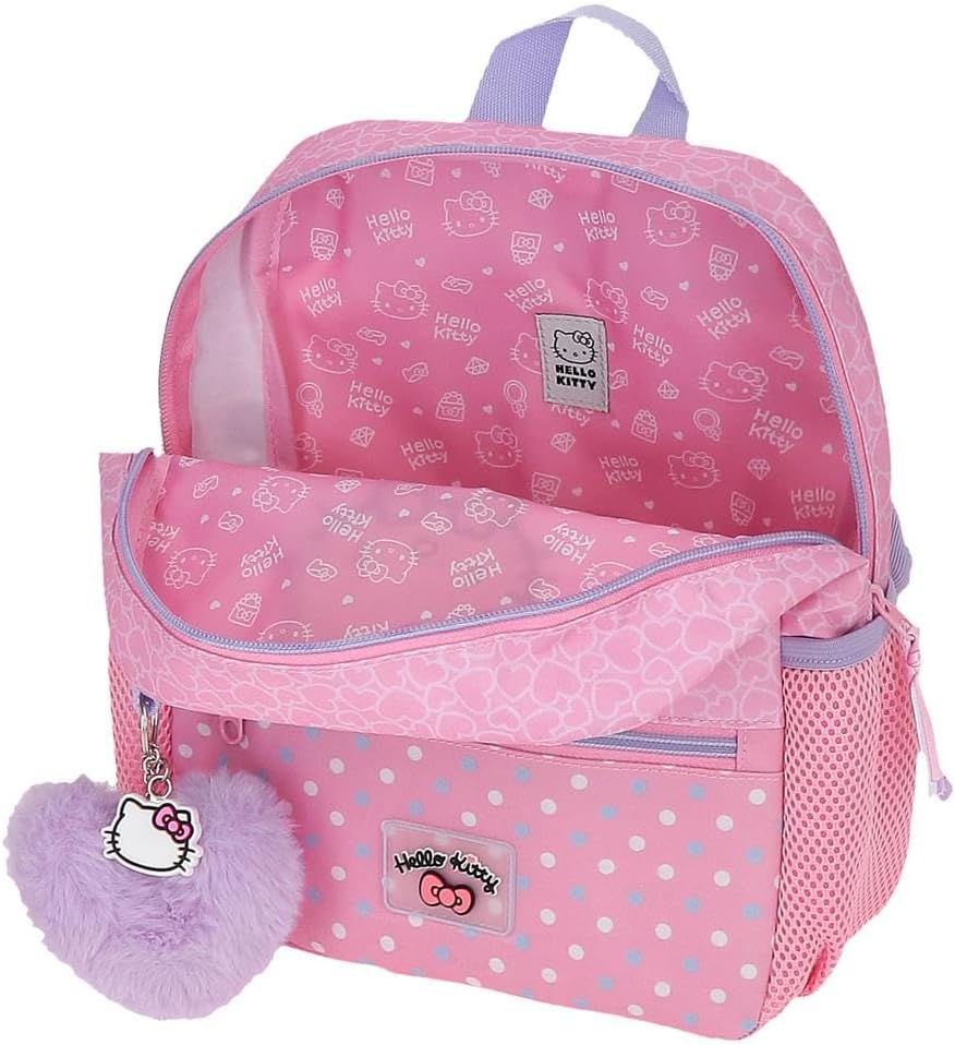 Hello Kitty Hearts & Dots, Schulrucksack, Rosa Kinderrucksack, Aus Polyester, Hauptfach Mit Innentasche, Breite, Ergonomische Und Gepolsterte Tr&auml;ger. image number 6