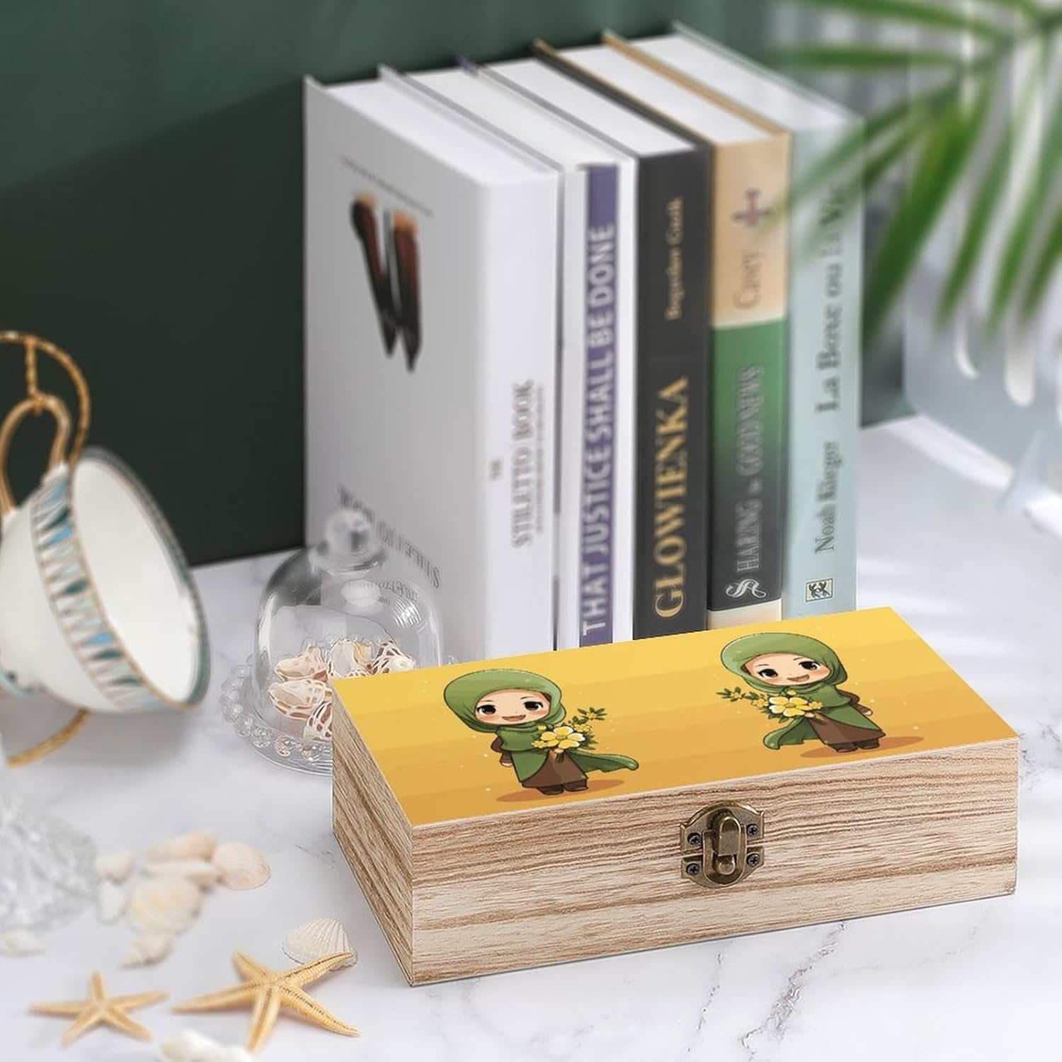 Cartoon Muslim Girl Wooden Box Wood Wedding Keepsake Boxes with Lids Small Decorative Boxes Lightweight Wooden Memory Storage Box for Crafts Keepsakes Jewelry Photo Letter Storage