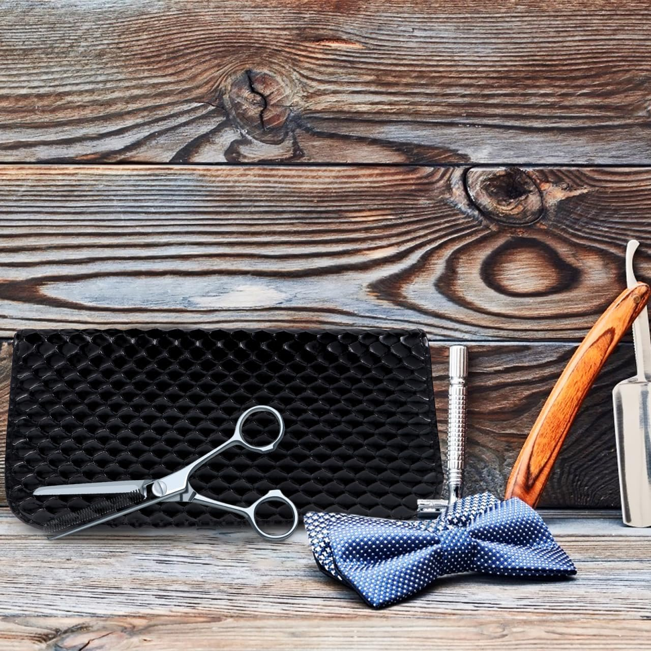 Vaguelly Scissors Storage Bag Case for Hair Cutting Scissors Case for Hair Scissors Bag Scissors Case for Hair Cutting Scissors Hairdressing Bags Scissors Bags Black Leather