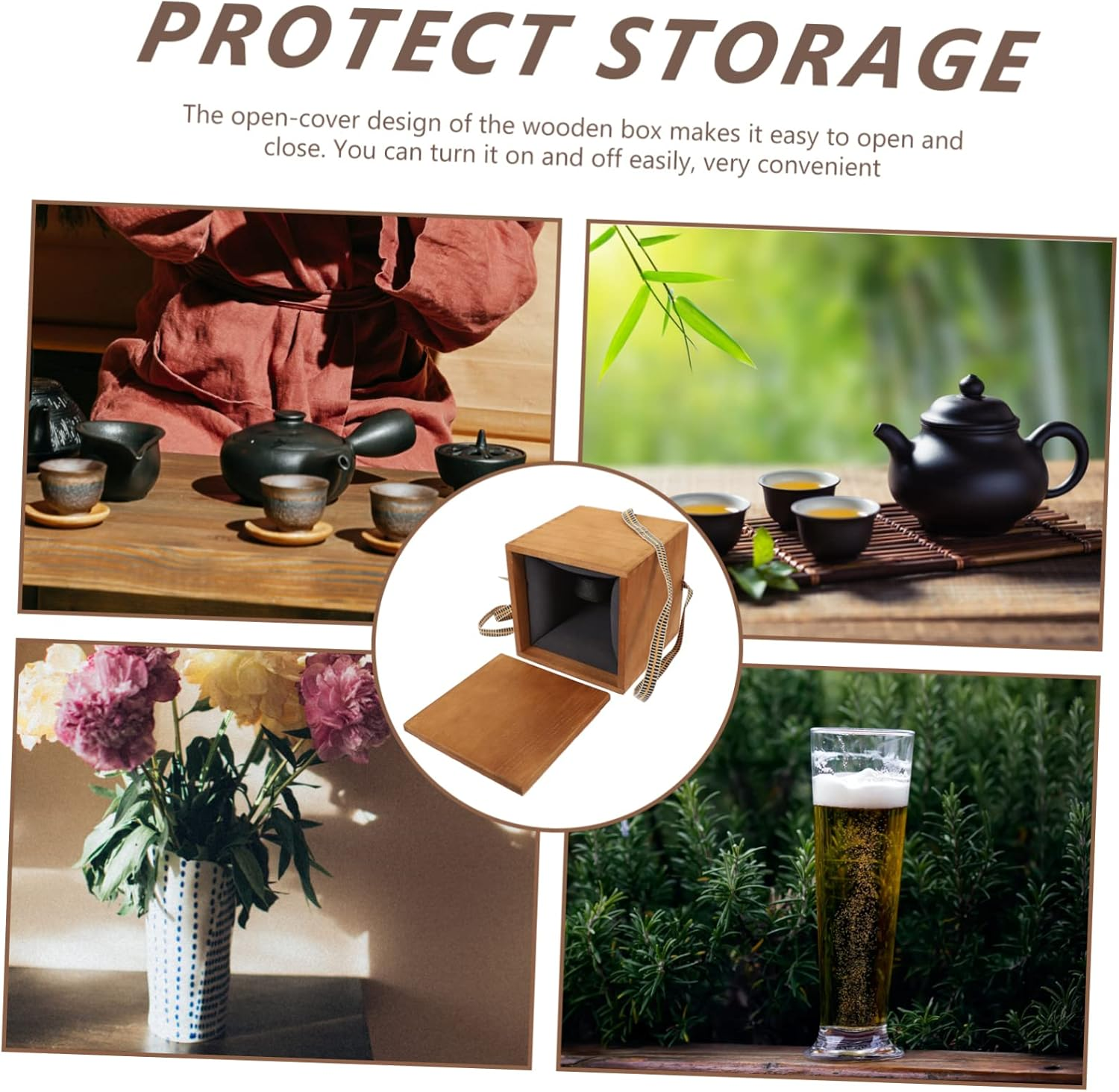 Vintage Ceramic Teacup and Vase Multi-Function Retro Wooden Storage Box Packaging Suitable for Wedding and Home Display in Square Design