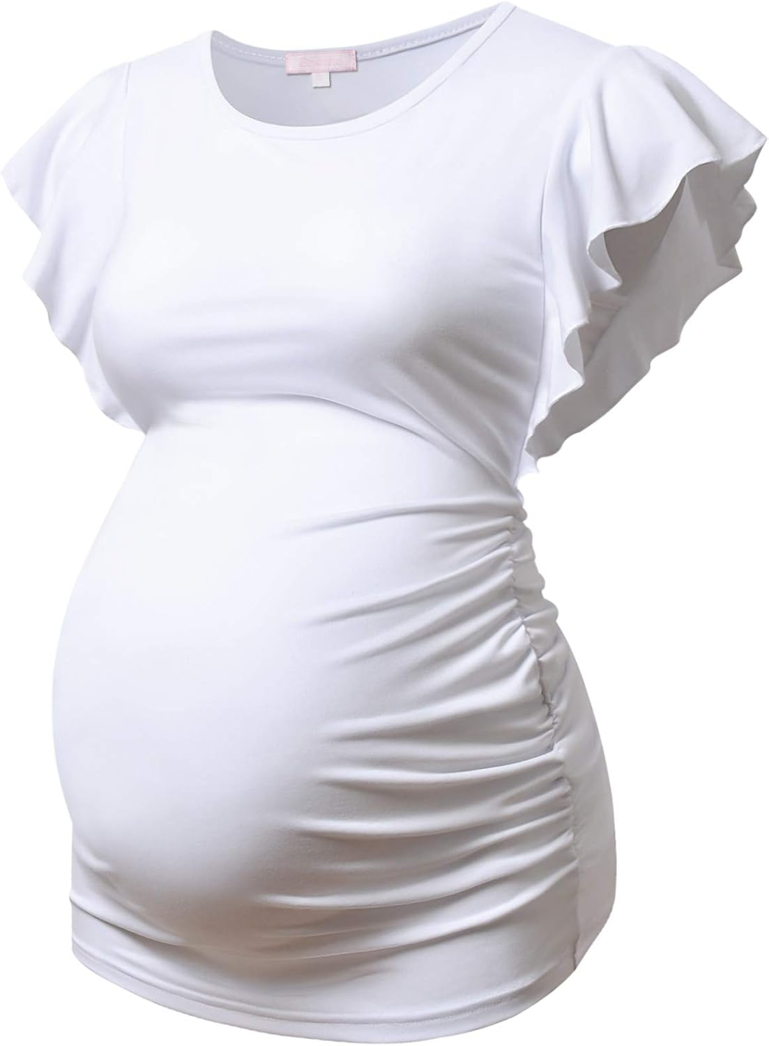 Bhome Maternity Tops Flying Shorts Sleeve Tshirt Side Ruched Pregnant Blouse Casual Pregnancy Tunic image number 2