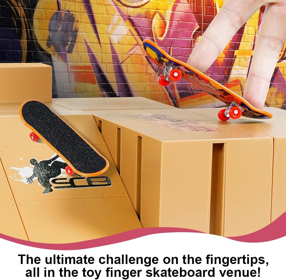 Finger Skateboard Sets, Grip&Tricks, Fun Fingerboard Skatepark Kit Mini Finger Boards - Finger Training Toys, Professional Competition Venue Props Matching Set Combination Full Set of Venues image number 2