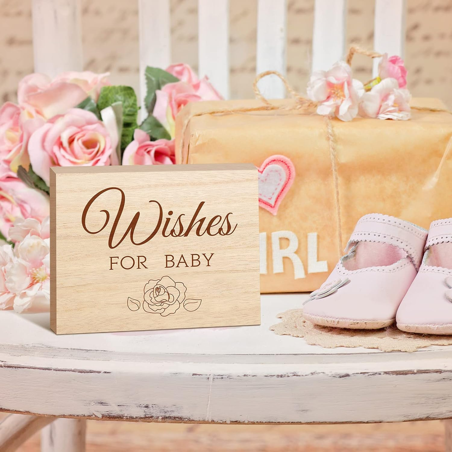 Junkin 50 Pack Baby Shower Advice Cards and Wood Baby Keepsake Box, Baby Advice Cards Wishes for Baby Cards for Baby Shower Games Invitations Gifts, 5 X 4 Inch (Flower) image number 2