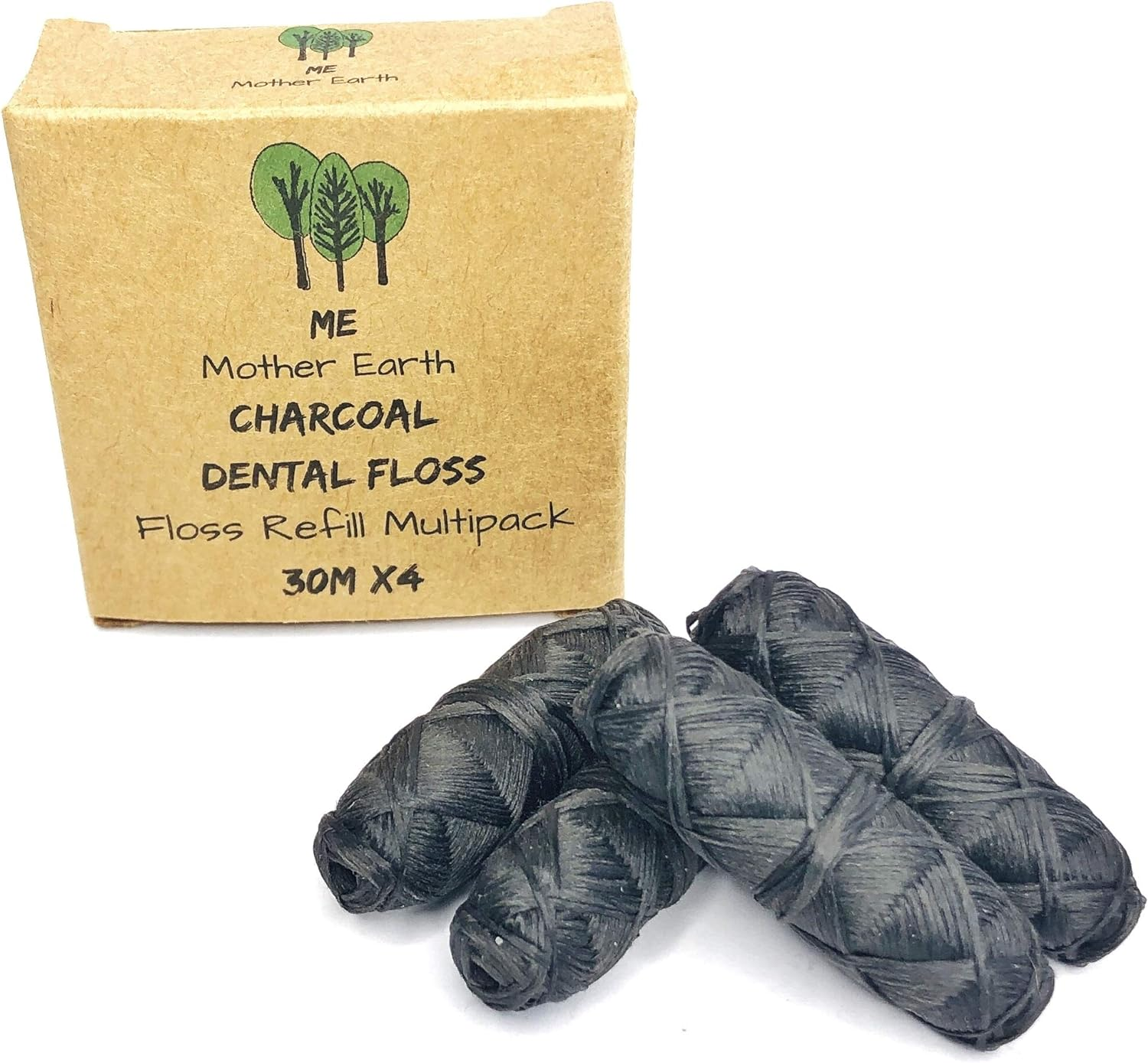 VEGAN Biodegradable Bamboo Charcoal Dental Floss Refill Refill | Natural Candelilla Wax | 33Yds X4 | Peppermint Essential Oil | Eco Friendly Zero Waste Oral Care | 4 Pack image number 2