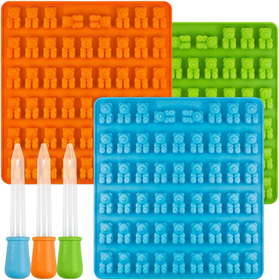 Bear Candy Silicone Molds Ice Cube Trays with 3 Droppers, SENHAI 3 Pack Gumdrop Molds for Jelly Chocolate Soap Cake Wax, Available in Oven Fridge Microwave Oven Freezer image number 1