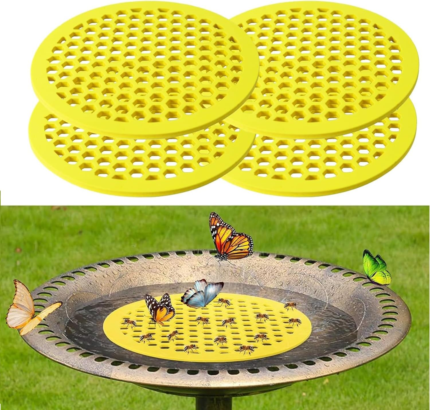 Xiaaofea 4Pcs EVA Floating Bee Island, Butterfly Watering Station with Safe Bath for Feeding, Outdoor Garden Decor Bee Waterer, Ideal for Decorating Gardens and Backyards Outdoor