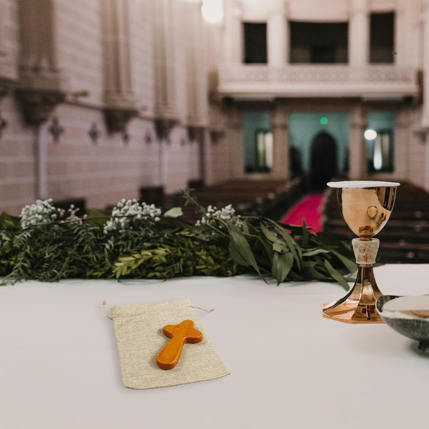 Wooden Cross, 10Cm Wooden Crucifix, Olive Wood Religious Keepsake with Portable Woven Sack, Symbol of Christian Faith, for Daily Inspiration, Baptisms and Commemoration image number 4