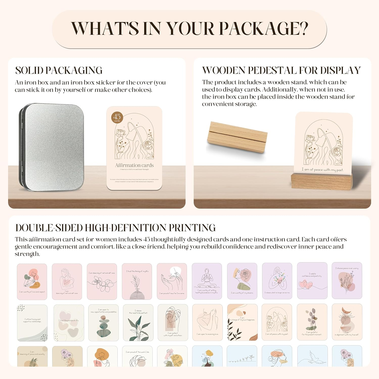 BIROYAL Positive Affirmations Cards for Women - 45 Motivational Cards with Inspirational Quotes - Daily Affirmations for Women - Inspirational Card with Display Stand & Metal Box - Best Affirmation Gifts image number 3