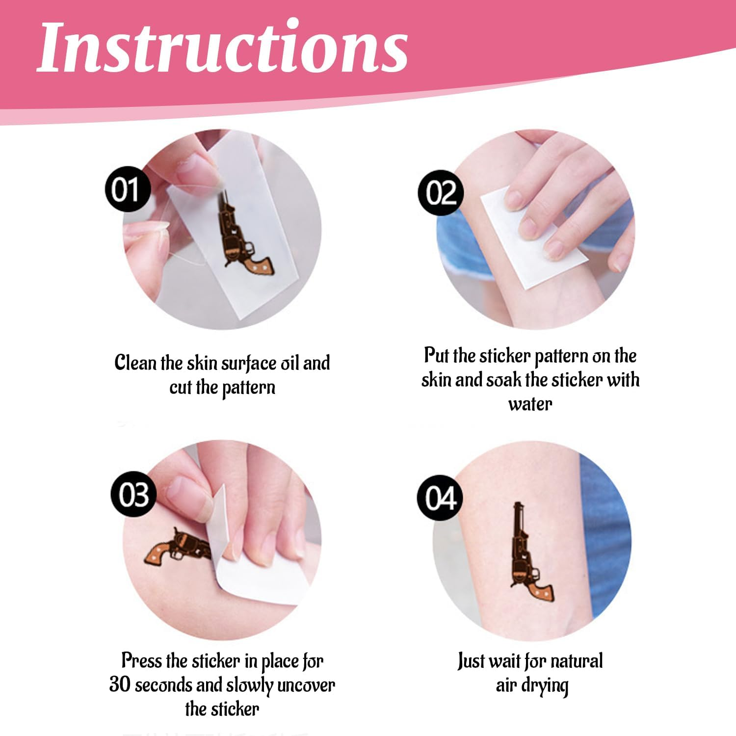 20 Tattoo Stickers, Pink Cartoon Cowboy Pattern Stickers, Cute Face Stickers for Kids Decoration, Party Temporary Tattoo Stickers image number 5