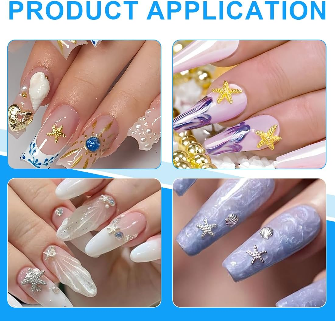 Tomedeks 2 Boxes 3D Nail Charms,Gold Silver Nail Stuff,3D Metal Nail Charms,Nail Art Charms,Summer Beach Charms,Nail Gems,Assorted Styles,Girls Nail Art DIY Accessories image number 5