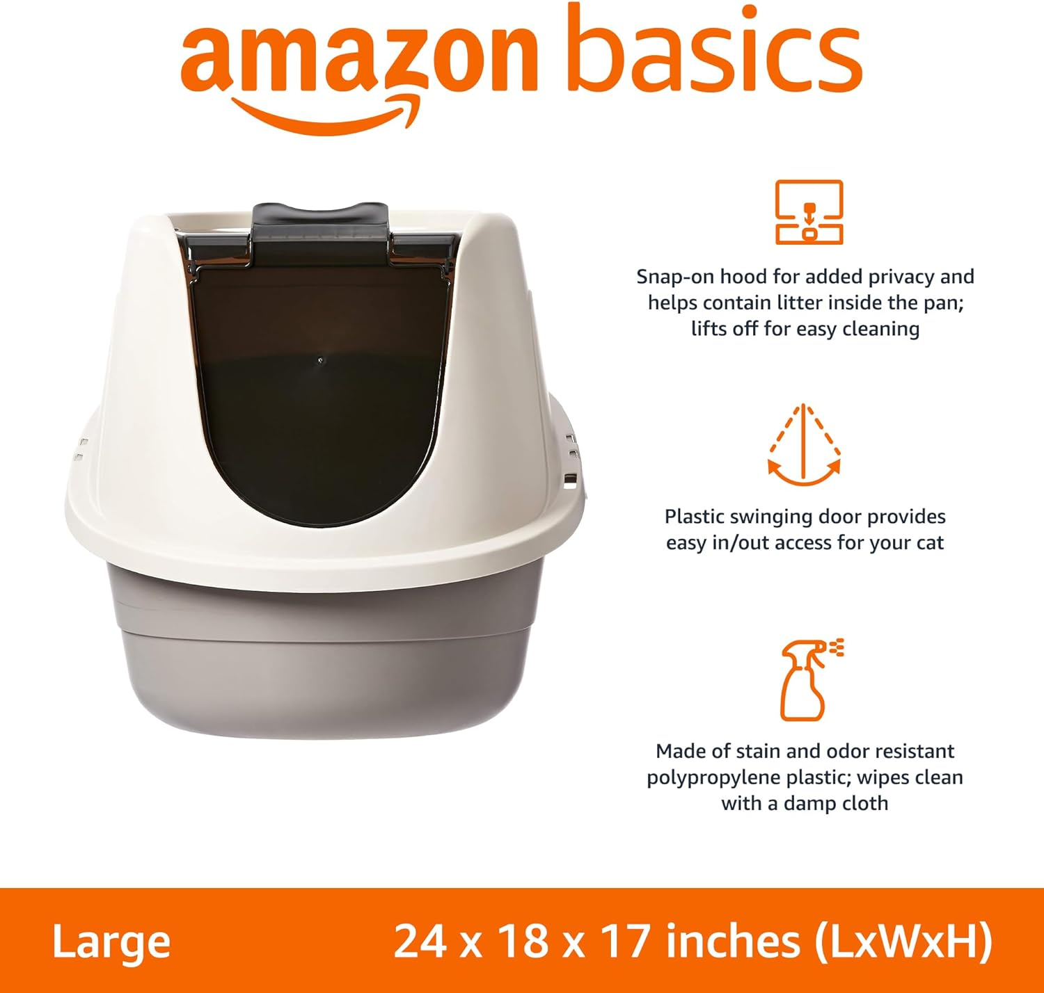 Amazon Basics No-Mess Hooded Cat Litter Box, 61 X 46 X 43 Centimeters, Large image number 4