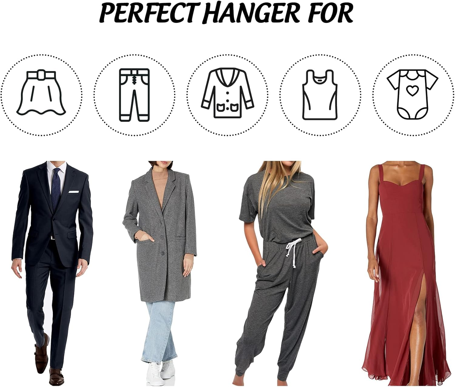 HOUSM 16Pack Wooden Skirt Hangers with Clips, Solid Wood Pants Hangers, Natural, Smooth Finish, High-Grade Selected Wood, Sturdy Metal Clips for Blouse, Dress, Coat, Jacket image number 4